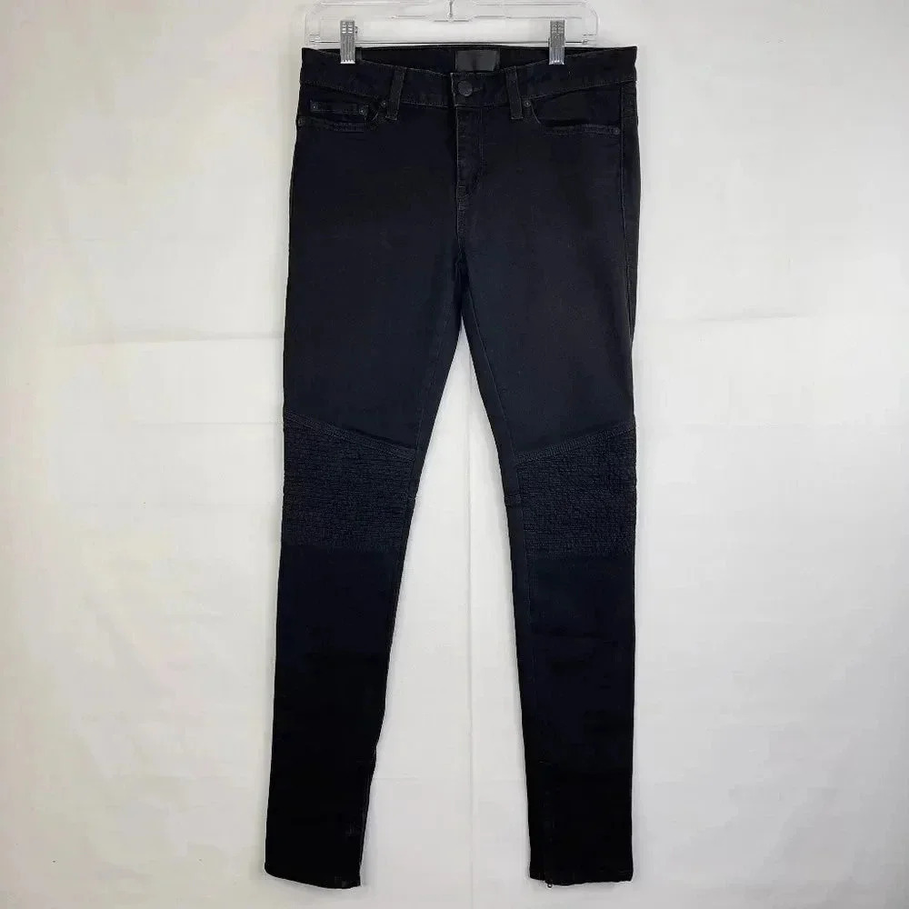 Vince Black Ribbed Moto Zipper Ankle Jeans Size 30